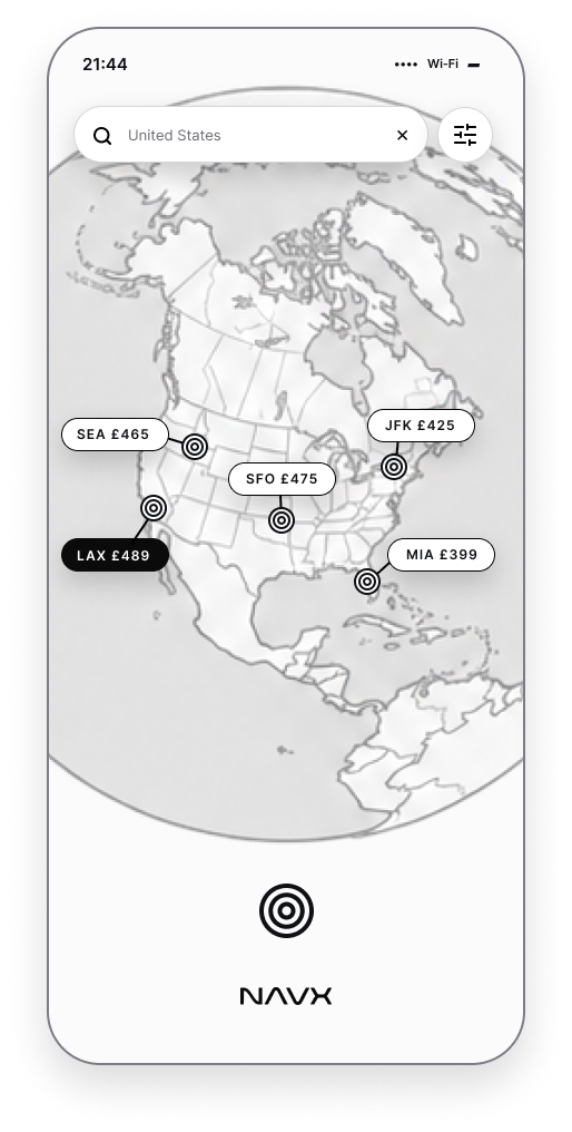 NAVX low fidelity explore map screen