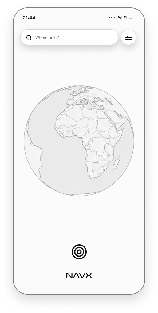 NAVX low fidelity home globe screen