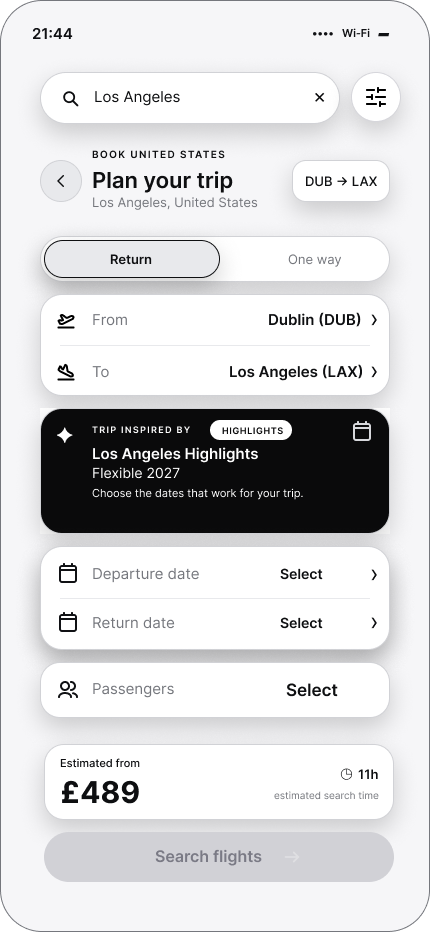 NAVX low fidelity plan your trip screen